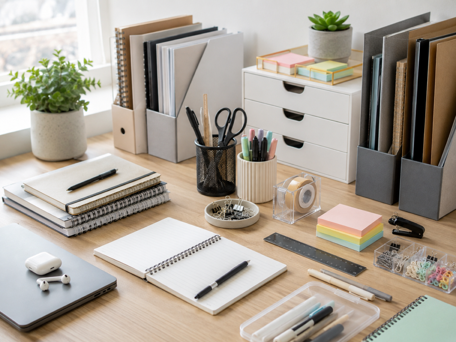 Office school and digital accessories displayed for retail sourcing